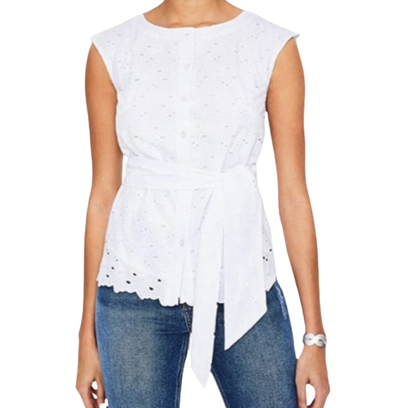 Boden Tops - Boden Floral Embroidered Button Up Tie Waist  Sleeveless Blouse Size 4